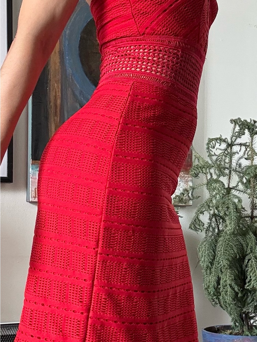 🇧🇷 Red Midi Dress with High Neck Size S, Made in Brazil - Picture 14 of 17